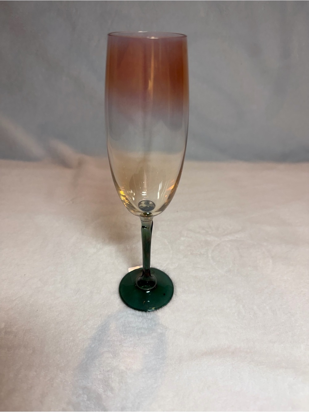 Bohemian Colony Brigitte Champagne Flutes | Pink & Gold Ombre | Green Stem